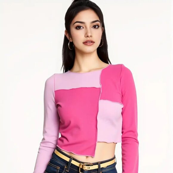 Shades Of Pink Long Sleeve Cropped Top - Picture 2 of 2